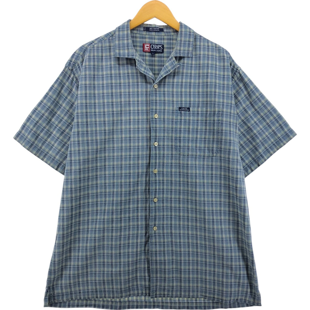 90'S Ralph Lauren Chaps Check Pattern Short Sleeve Open Collar Cotton Shirt Box Shirt Vintage cotton Blue type light blue Vintage Second Hand
