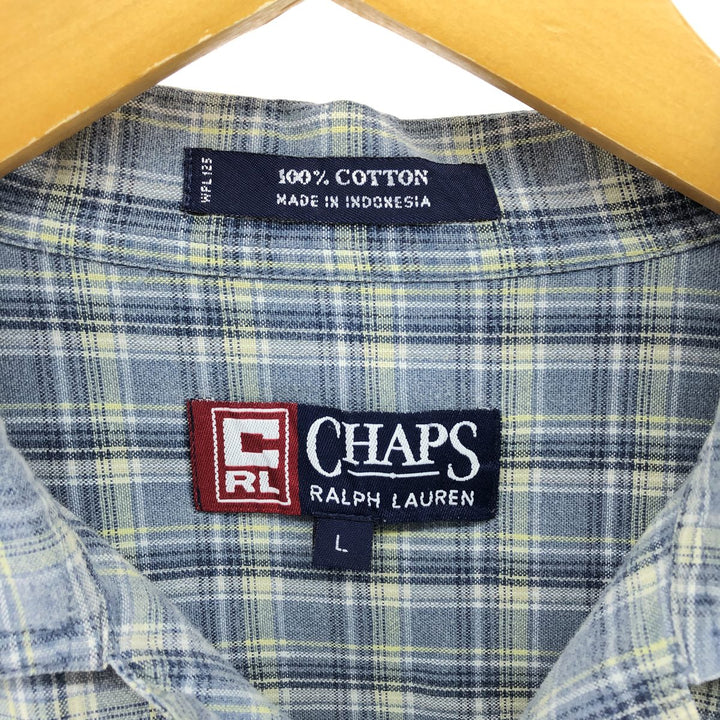 90'S Ralph Lauren Chaps Check Pattern Short Sleeve Open Collar Cotton Shirt Box Shirt Vintage cotton Blue type light blue Vintage Second Hand