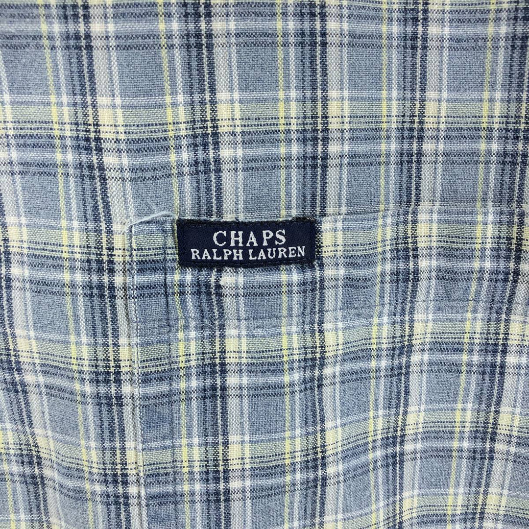 90'S Ralph Lauren Chaps Check Pattern Short Sleeve Open Collar Cotton Shirt Box Shirt Vintage cotton Blue type light blue Vintage Second Hand