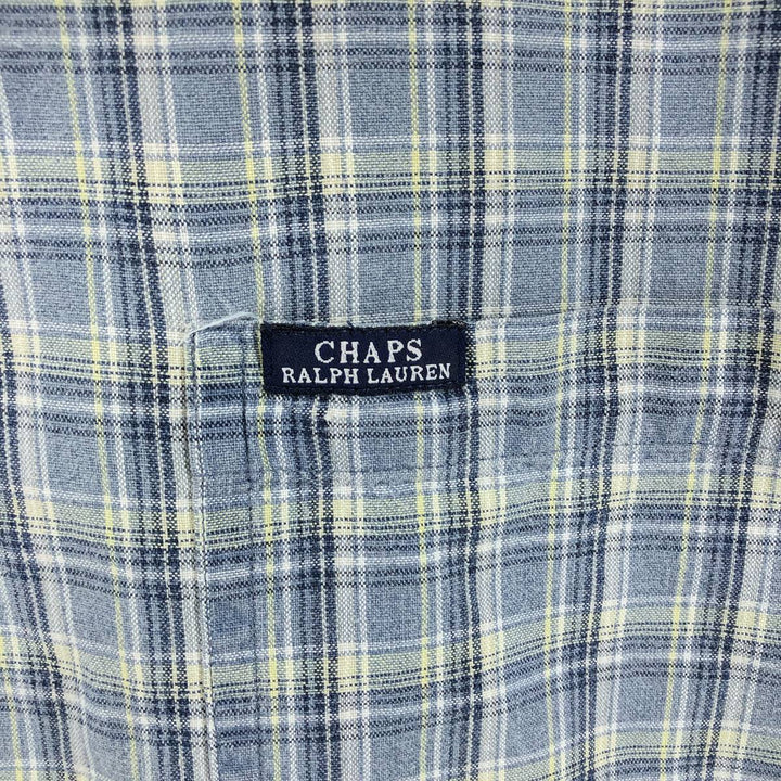 90'S Ralph Lauren Chaps Check Pattern Short Sleeve Open Collar Cotton Shirt Box Shirt Vintage cotton Blue type light blue Vintage Second Hand