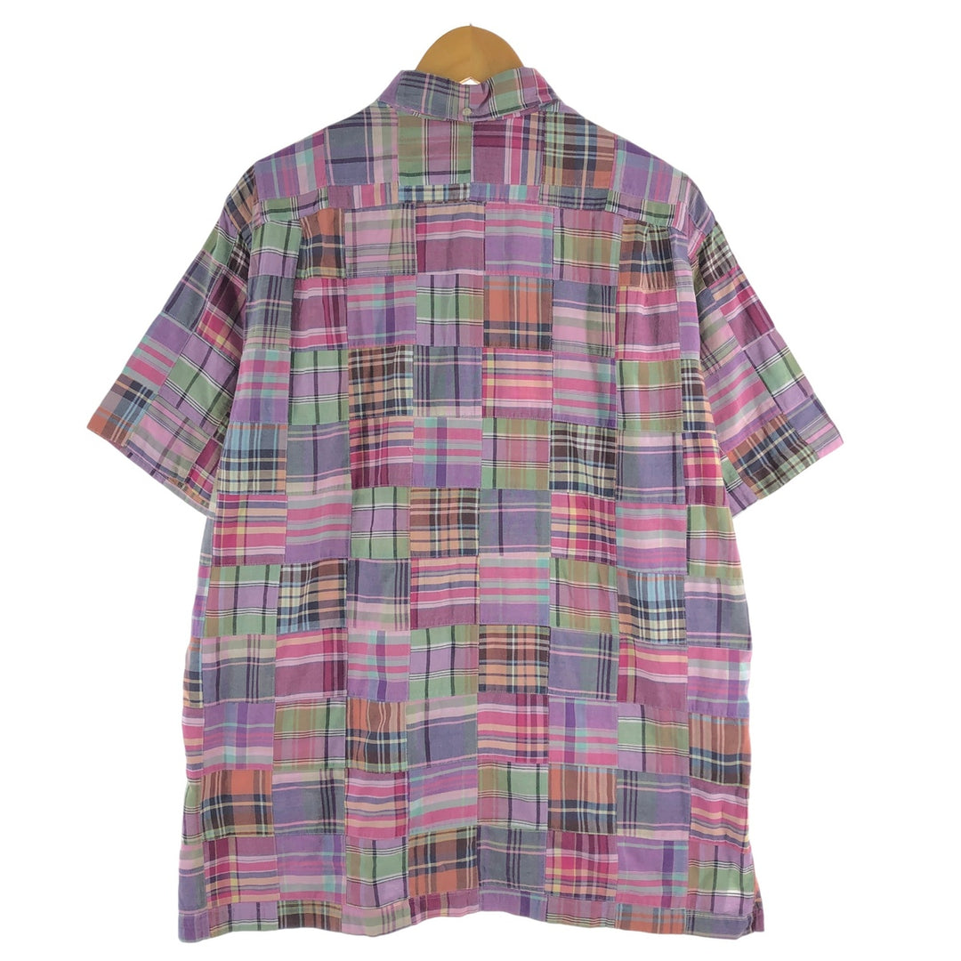 Ralph Lauren ANDY CAMP patchwork short sleeve button down check shirt men's M size cotton purple type Vintage Second Hand