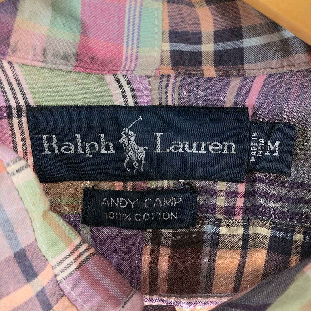Ralph Lauren ANDY CAMP patchwork short sleeve button down check shirt men's M size cotton purple type Vintage Second Hand