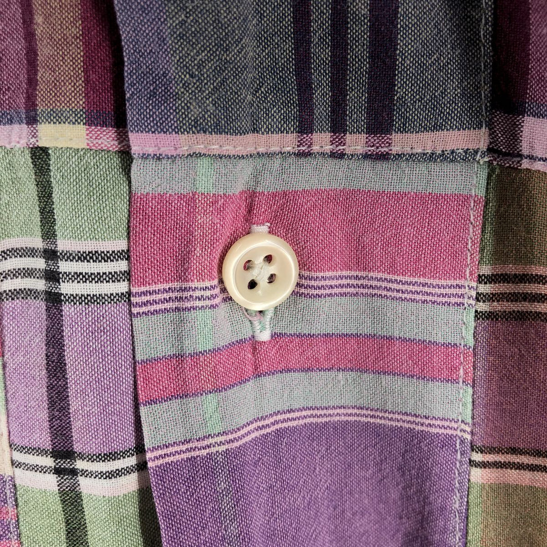 Ralph Lauren ANDY CAMP patchwork short sleeve button down check shirt men's M size cotton purple type Vintage Second Hand