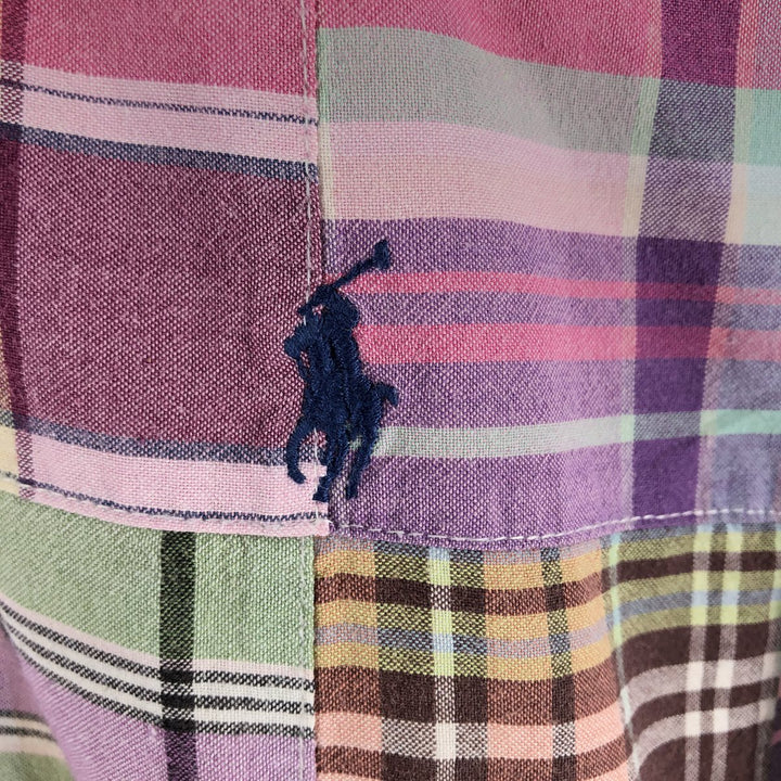 Ralph Lauren ANDY CAMP patchwork short sleeve button down check shirt men's M size cotton purple type Vintage Second Hand