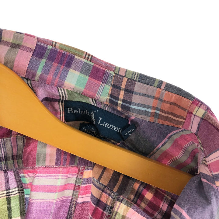 Ralph Lauren ANDY CAMP patchwork short sleeve button down check shirt men's M size cotton purple type Vintage Second Hand