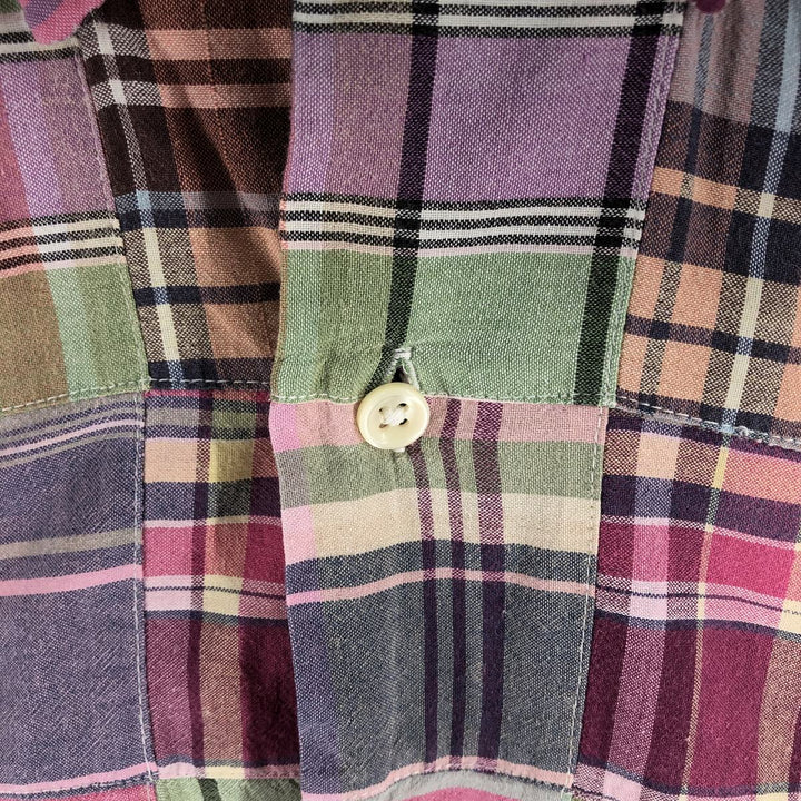 Ralph Lauren ANDY CAMP patchwork short sleeve button down check shirt men's M size cotton purple type Vintage Second Hand