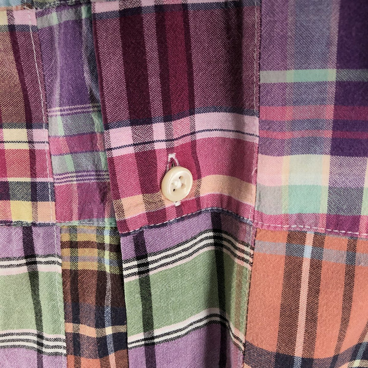 Ralph Lauren ANDY CAMP patchwork short sleeve button down check shirt men's M size cotton purple type Vintage Second Hand