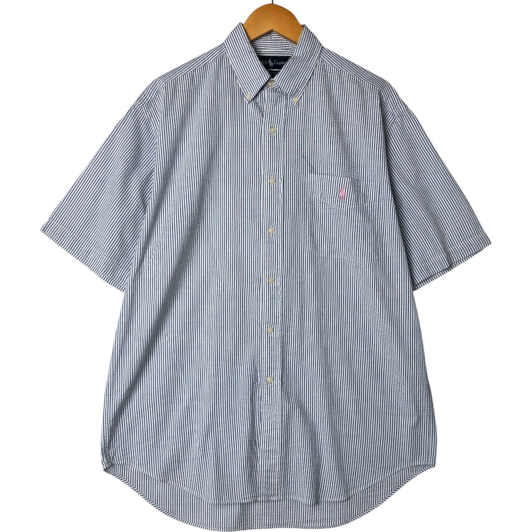 Ralph Lauren BLAIRE Seersucker Short Sleeve Button Down Striped Shirt Men's M Size cotton white type Vintage Second Hand