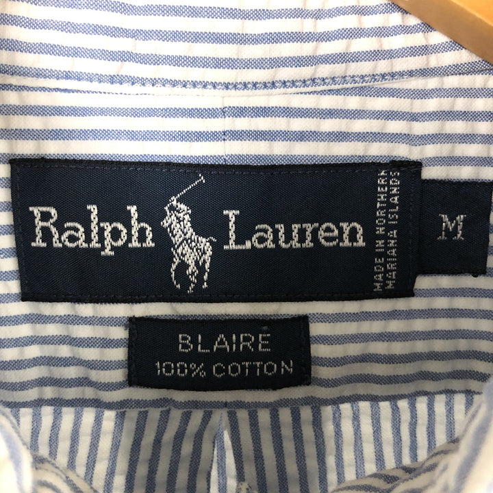 Ralph Lauren BLAIRE Seersucker Short Sleeve Button Down Striped Shirt Men's M Size cotton white type Vintage Second Hand