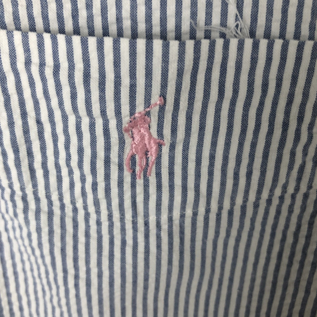Ralph Lauren BLAIRE Seersucker Short Sleeve Button Down Striped Shirt Men's M Size cotton white type Vintage Second Hand
