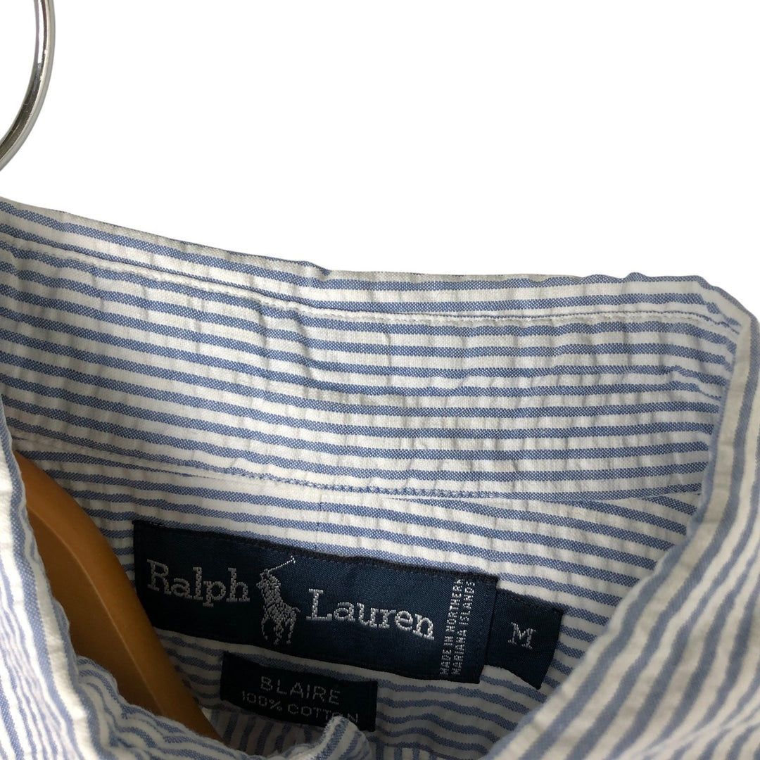 Ralph Lauren BLAIRE Seersucker Short Sleeve Button Down Striped Shirt Men's M Size cotton white type Vintage Second Hand