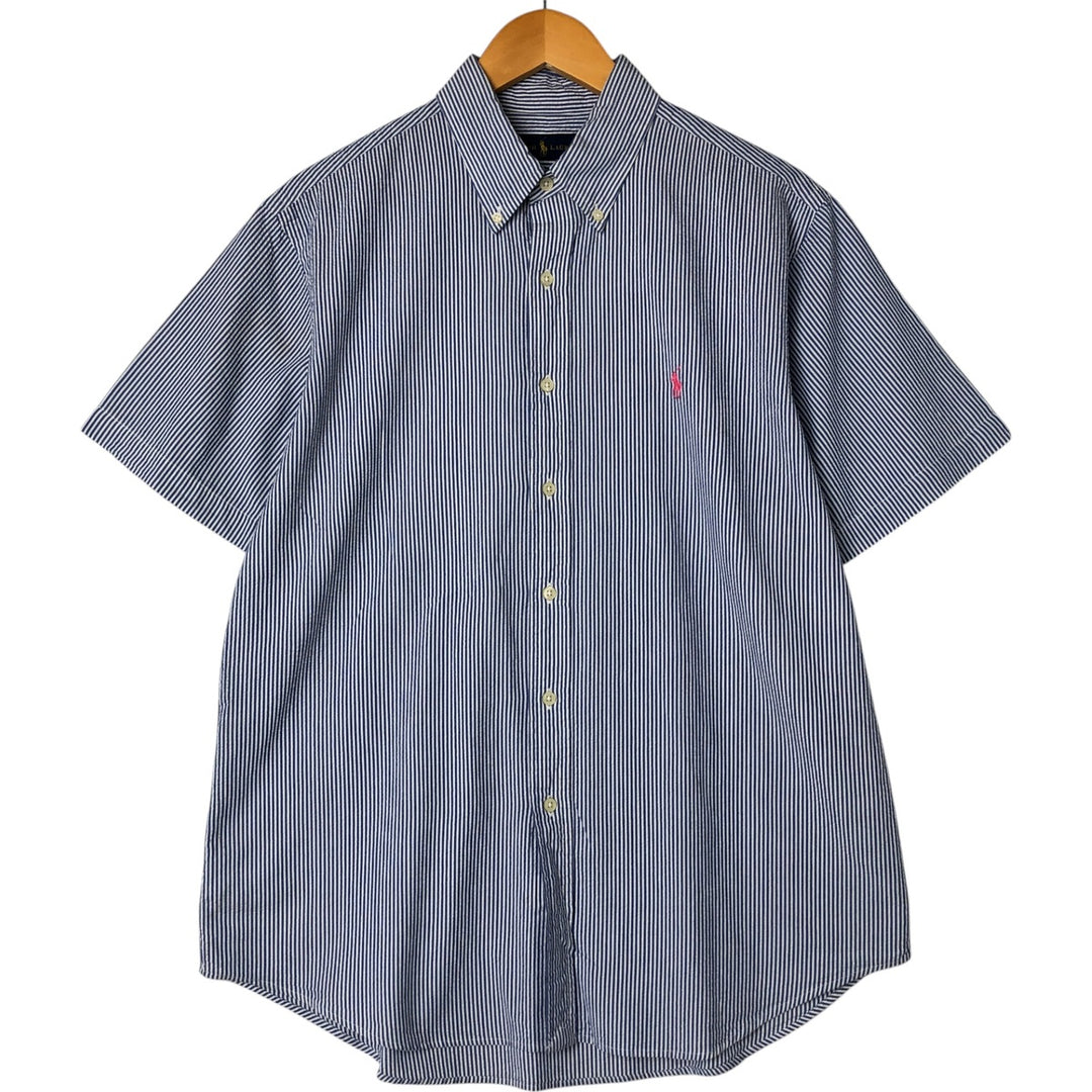 Ralph Lauren Seersucker Short Sleeve Button-Down Striped Shirt, Men's Size L, Seersucker cotton white type Vintage Second Hand