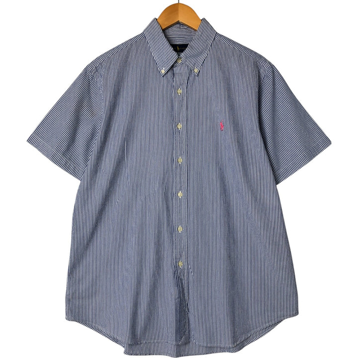 Ralph Lauren Seersucker Short Sleeve Button-Down Striped Shirt, Men's Size L, Seersucker cotton white type Vintage Second Hand