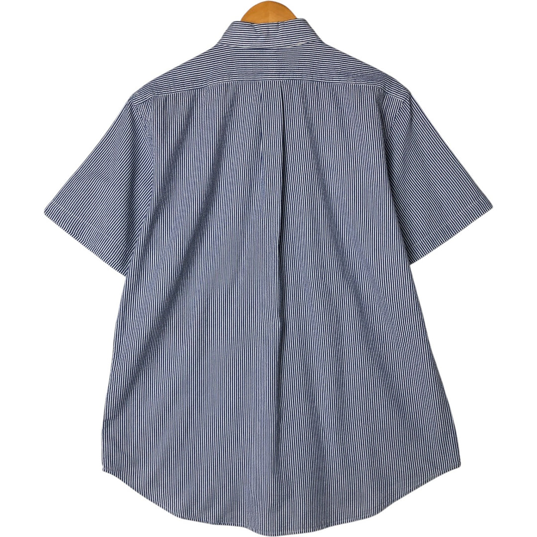 Ralph Lauren Seersucker Short Sleeve Button-Down Striped Shirt, Men's Size L, Seersucker cotton white type Vintage Second Hand