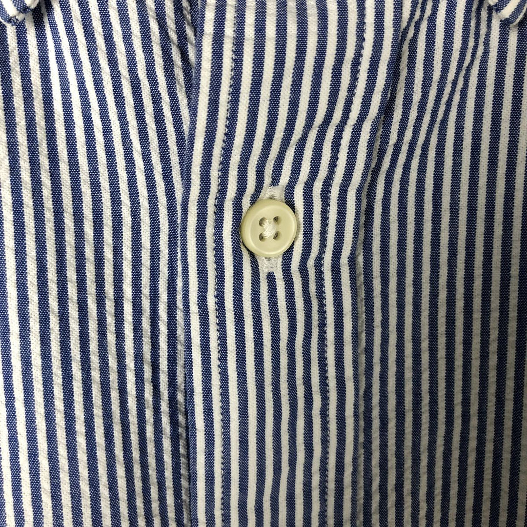 Ralph Lauren Seersucker Short Sleeve Button-Down Striped Shirt, Men's Size L, Seersucker cotton white type Vintage Second Hand