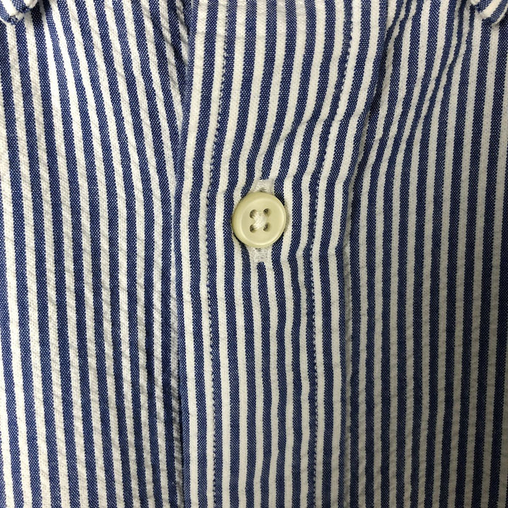 Ralph Lauren Seersucker Short Sleeve Button-Down Striped Shirt, Men's Size L, Seersucker cotton white type Vintage Second Hand