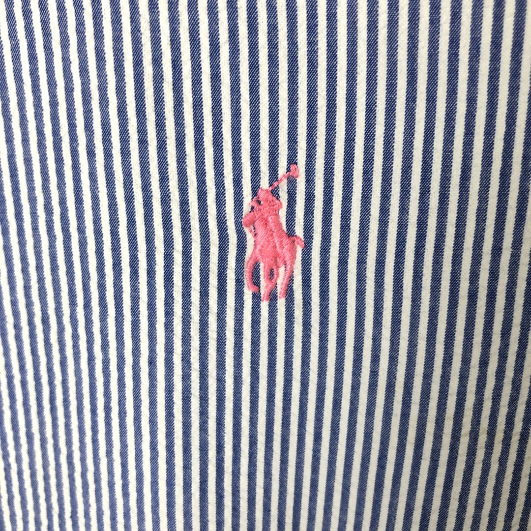 Ralph Lauren Seersucker Short Sleeve Button-Down Striped Shirt, Men's Size L, Seersucker cotton white type Vintage Second Hand