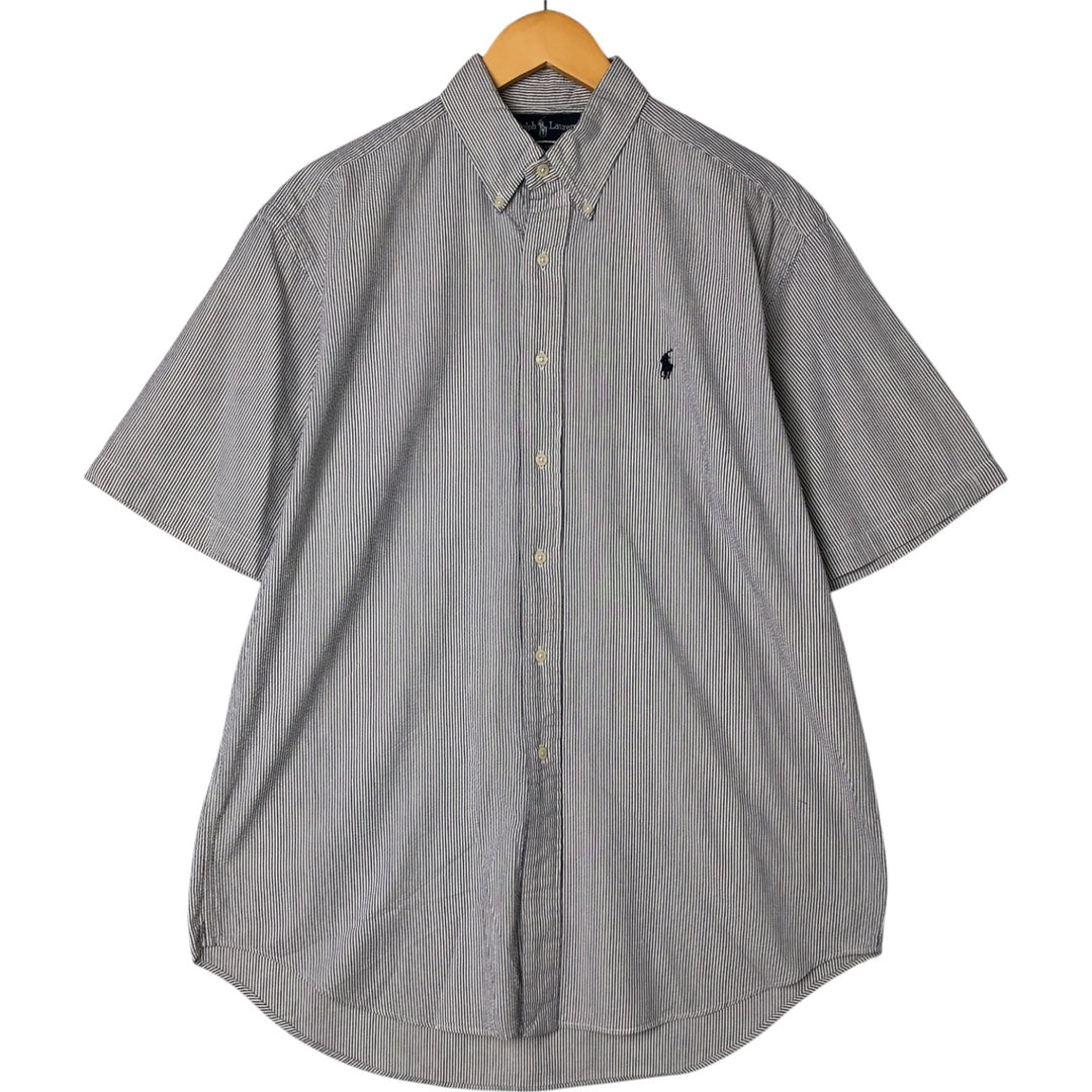 Ralph Lauren BLAKE Seersucker Short Sleeve Button-Down Striped Shirt, Men's M cotton white type Vintage Second Hand