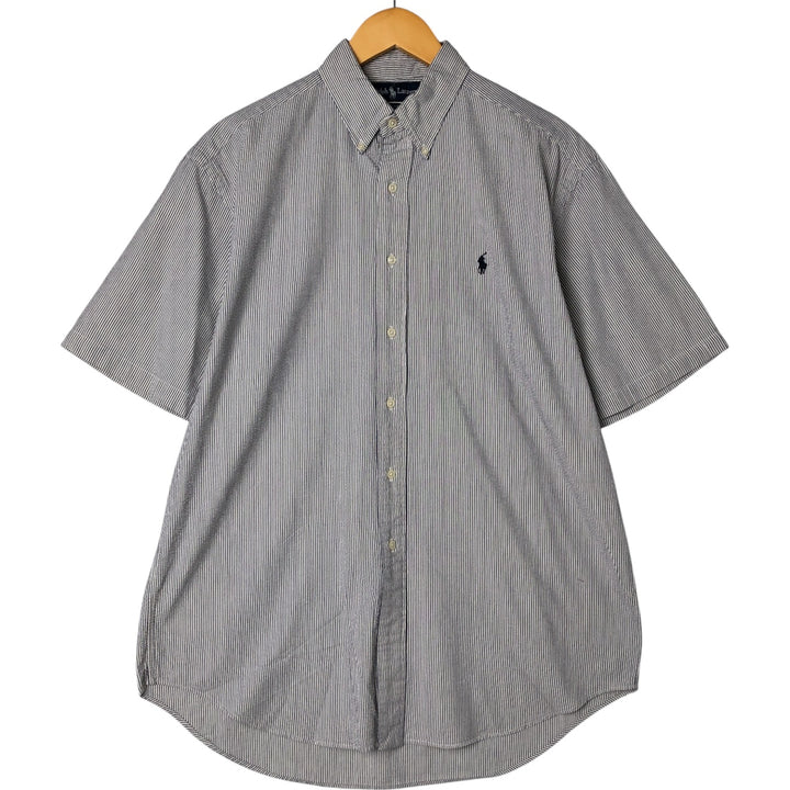 Ralph Lauren BLAKE Seersucker Short Sleeve Button-Down Striped Shirt, Men's M cotton white type Vintage Second Hand