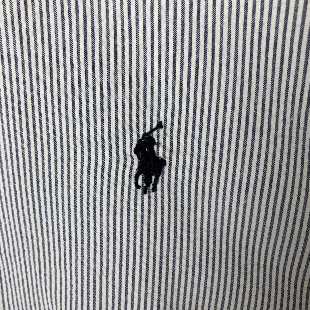 Ralph Lauren BLAKE Seersucker Short Sleeve Button-Down Striped Shirt, Men's M cotton white type Vintage Second Hand