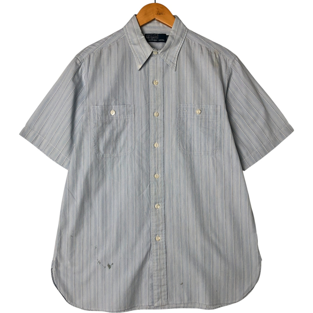 Ralph Lauren POLO by Ralph Lauren Multi-stripe short sleeve button-down striped shirt, men's size M cotton Blue type light blue Vintage Second Hand