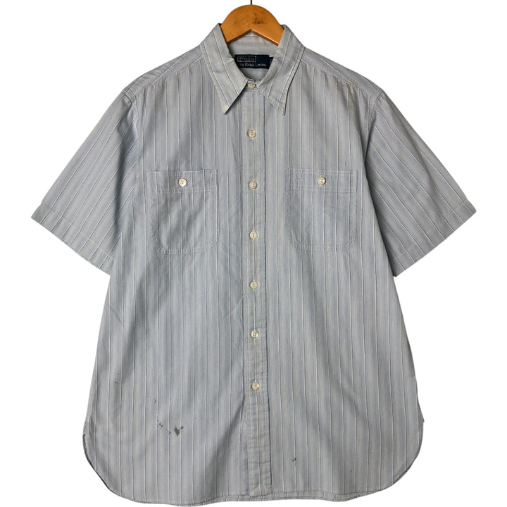 Ralph Lauren POLO by Ralph Lauren Multi-stripe short sleeve button-down striped shirt, men's size M cotton Blue type light blue Vintage Second Hand