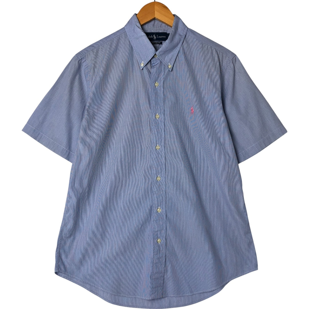 Ralph Lauren CUSTOM FIT short sleeve button down striped shirt men's size L cotton blue type Vintage Second Hand