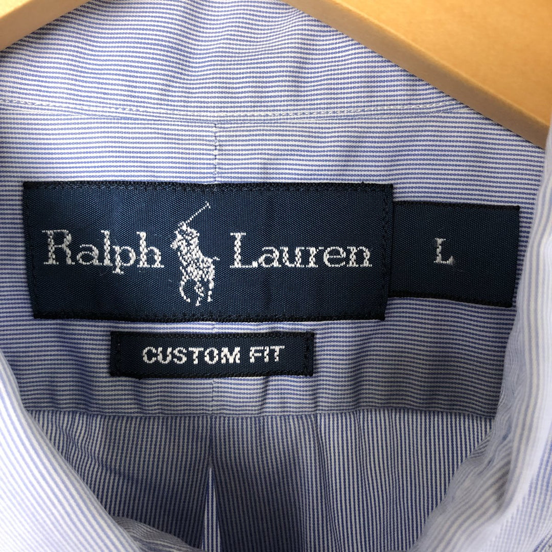 Ralph Lauren CUSTOM FIT short sleeve button down striped shirt men's size L cotton blue type Vintage Second Hand