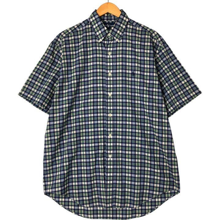 Ralph Lauren BLAKE short sleeve button down check shirt, men's size M cotton navy blue type Vintage Second Hand