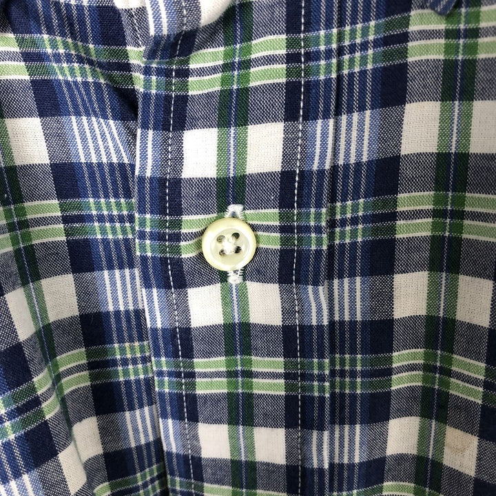Ralph Lauren BLAKE short sleeve button down check shirt, men's size M cotton navy blue type Vintage Second Hand