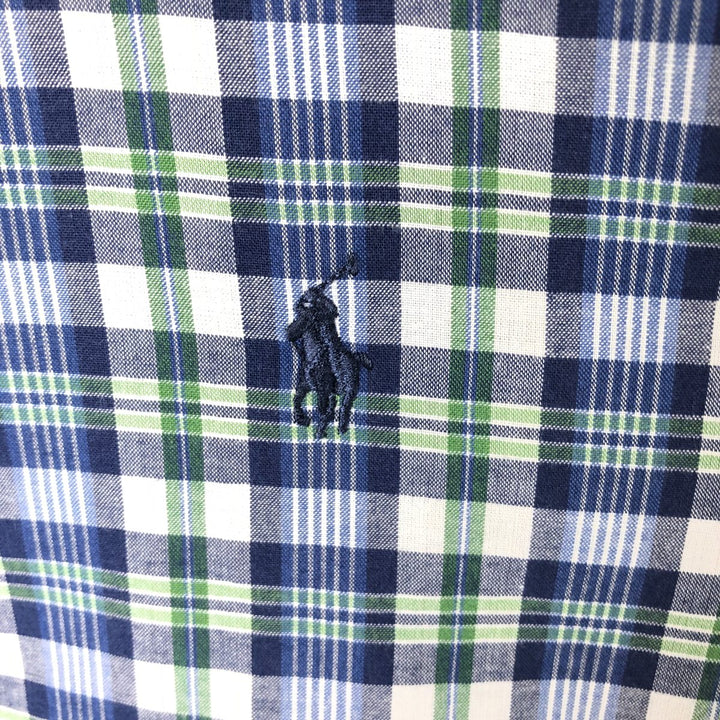Ralph Lauren BLAKE short sleeve button down check shirt, men's size M cotton navy blue type Vintage Second Hand