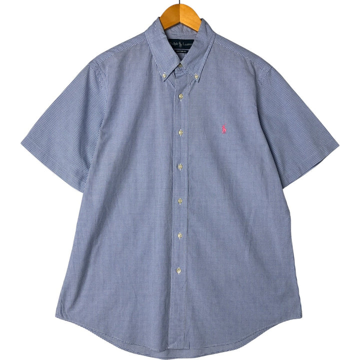 Ralph Lauren CUSTOM FIT Gingham Check Short Sleeve Button Down Check Shirt Men's L size cotton Blue type light blue Vintage Second Hand