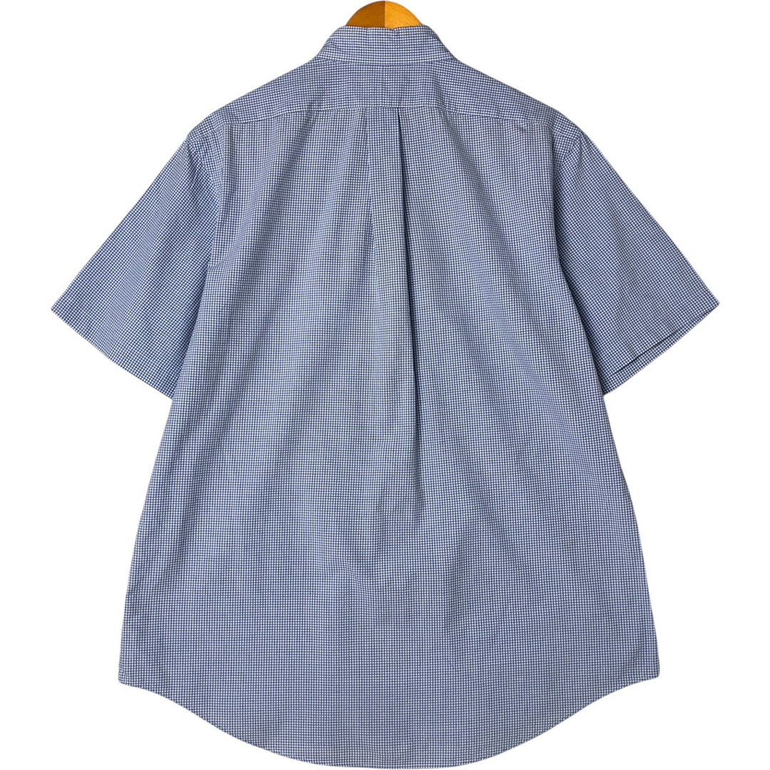 Ralph Lauren CUSTOM FIT Gingham Check Short Sleeve Button Down Check Shirt Men's L size cotton Blue type light blue Vintage Second Hand