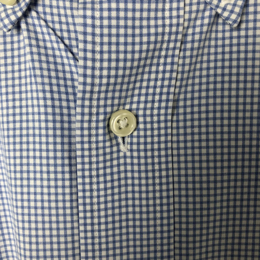 Ralph Lauren CUSTOM FIT Gingham Check Short Sleeve Button Down Check Shirt Men's L size cotton Blue type light blue Vintage Second Hand