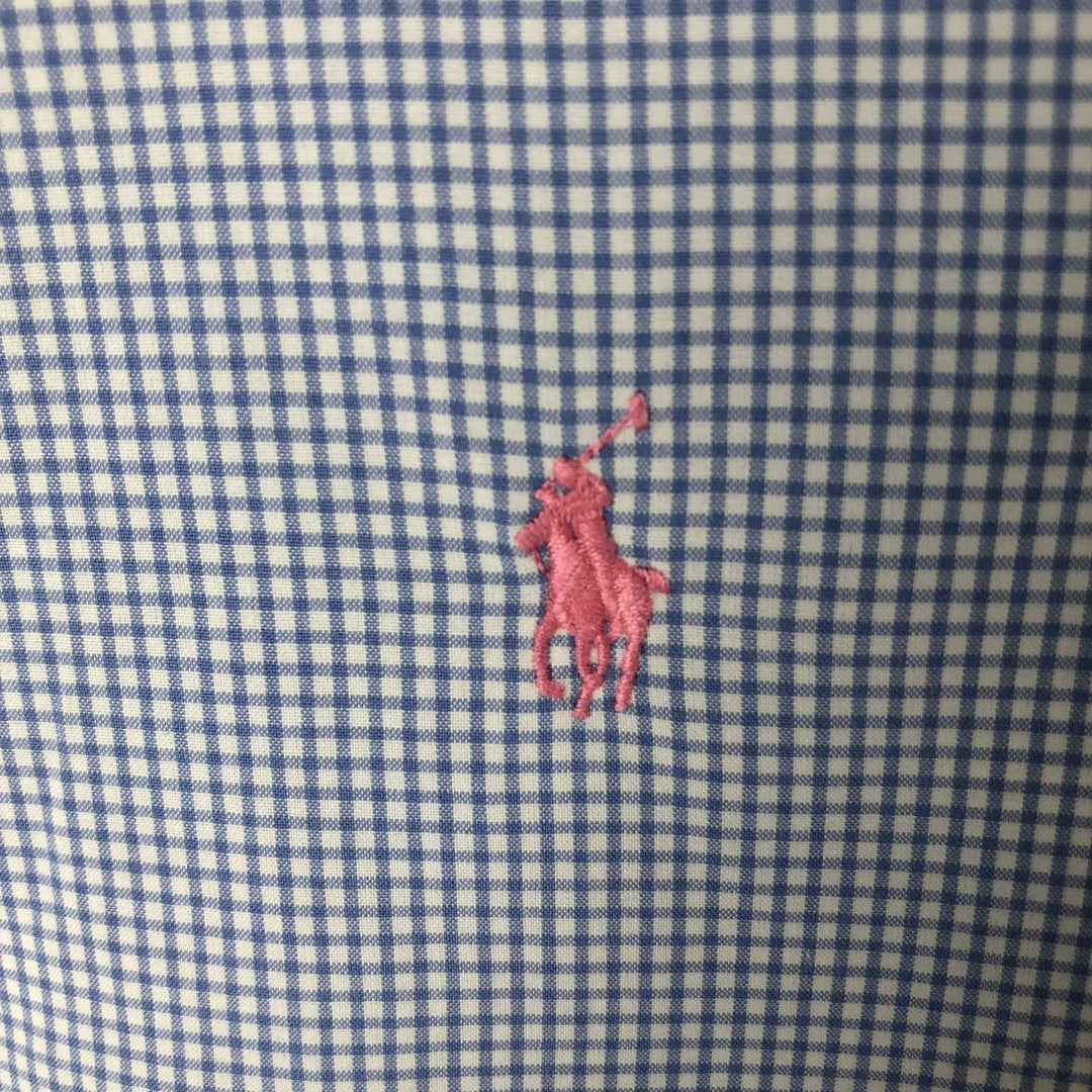 Ralph Lauren CUSTOM FIT Gingham Check Short Sleeve Button Down Check Shirt Men's L size cotton Blue type light blue Vintage Second Hand