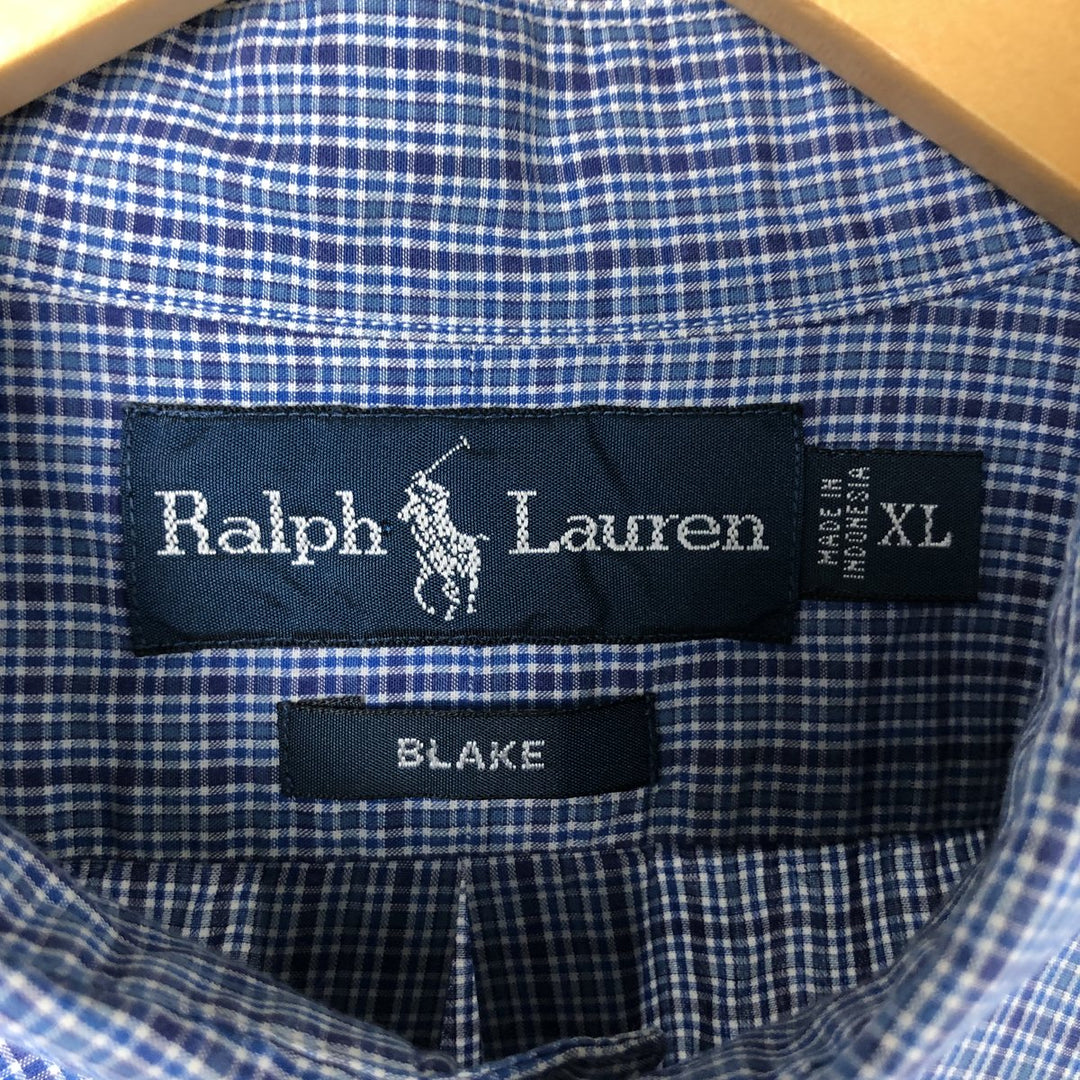 Ralph Lauren BLAKE short sleeve button down check shirt men's XL size cotton blue type Vintage Second Hand