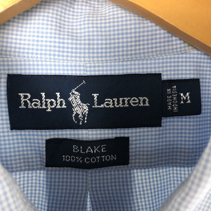 Ralph Lauren BLAKE Gingham Check Short Sleeve Button Down Check Shirt Men's M cotton Blue type light blue Vintage Second Hand