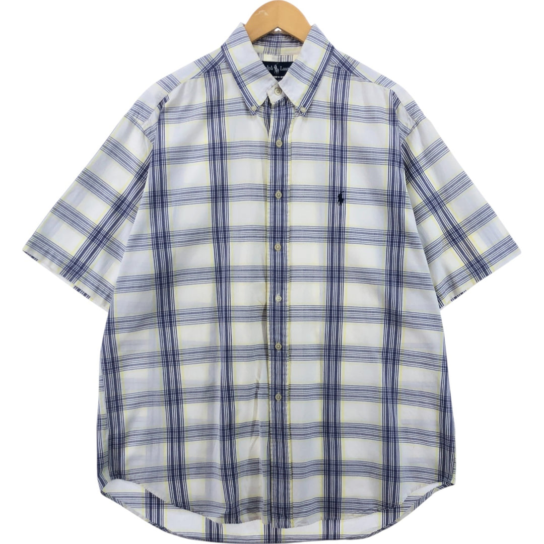 Ralph Lauren BLAIRE short sleeve button down check shirt, men's size L cotton white type Vintage Second Hand