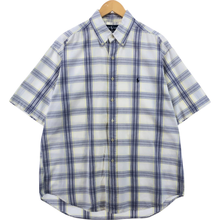 Ralph Lauren BLAIRE short sleeve button down check shirt, men's size L cotton white type Vintage Second Hand