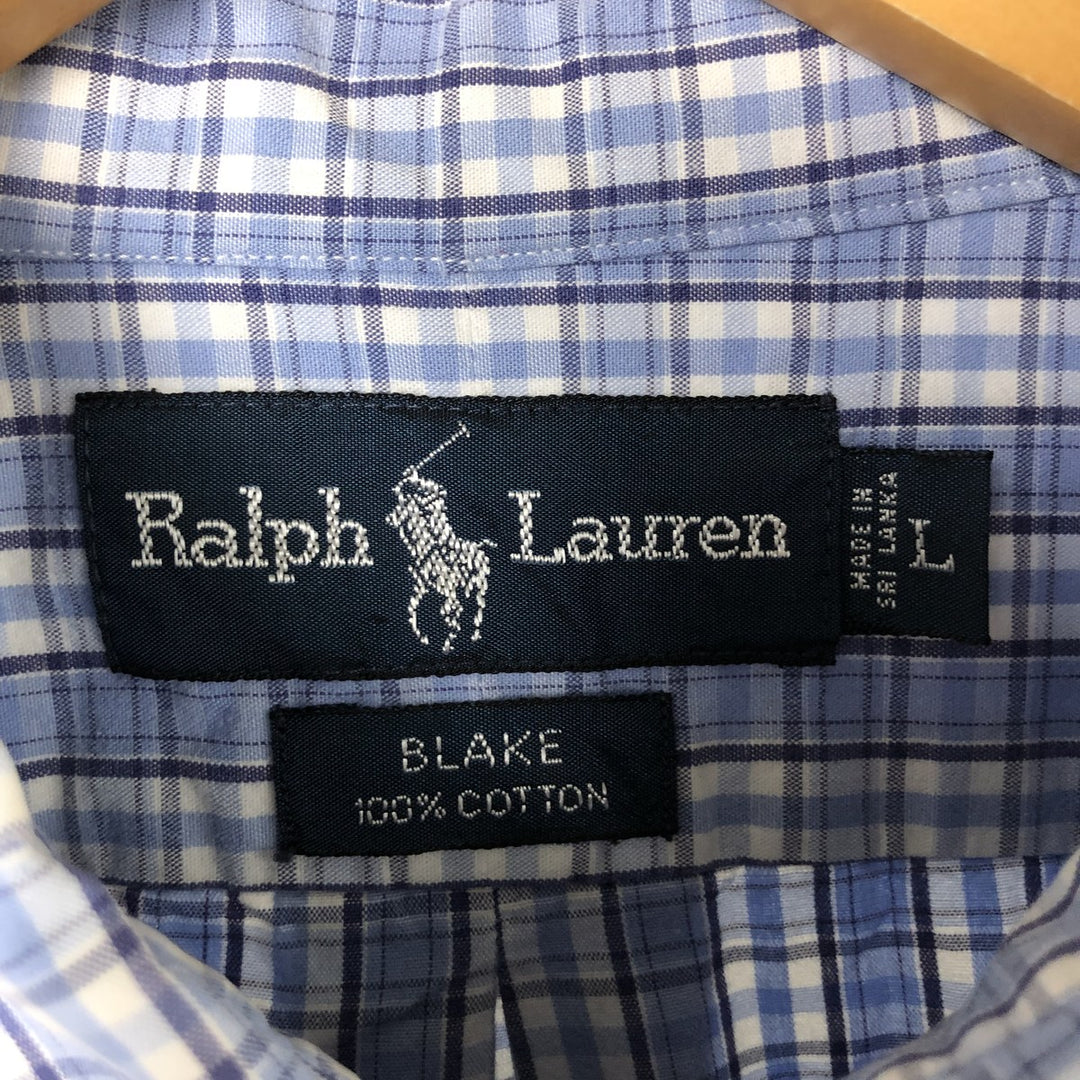 Ralph Lauren BLAKE short sleeve button down check shirt, men's size L cotton Blue type light blue Vintage Second Hand