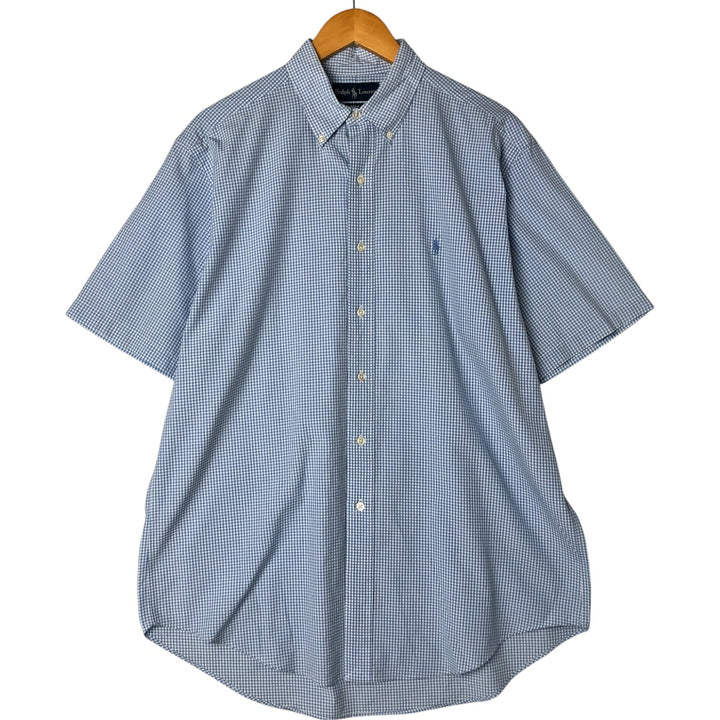 Ralph Lauren Classic Fit Gingham Check Short Sleeve Button Down Check Shirt Men's Size L cotton Blue type light blue Vintage Second Hand