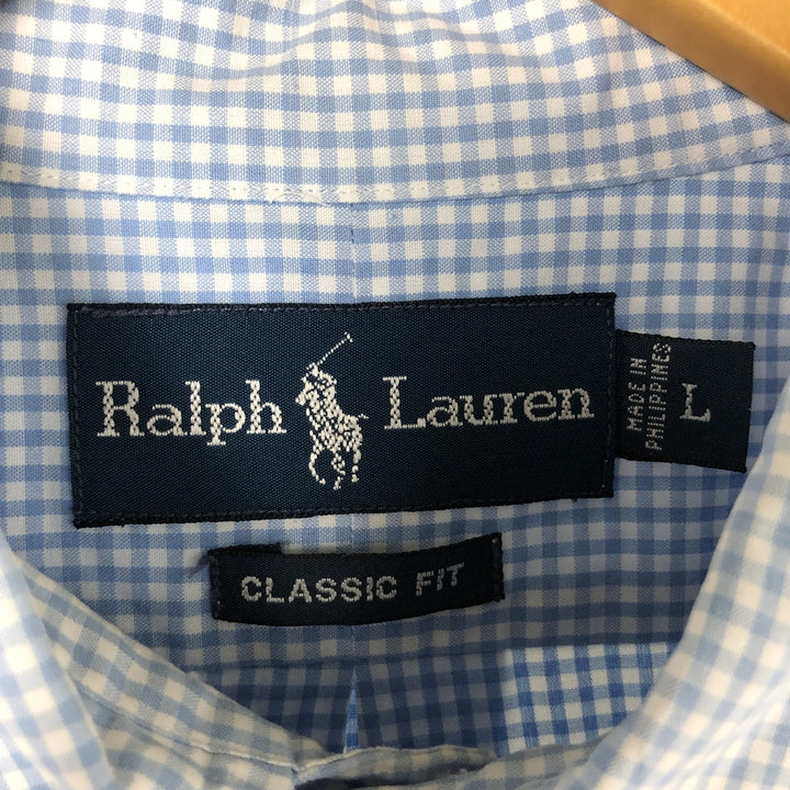 Ralph Lauren Classic Fit Gingham Check Short Sleeve Button Down Check Shirt Men's Size L cotton Blue type light blue Vintage Second Hand