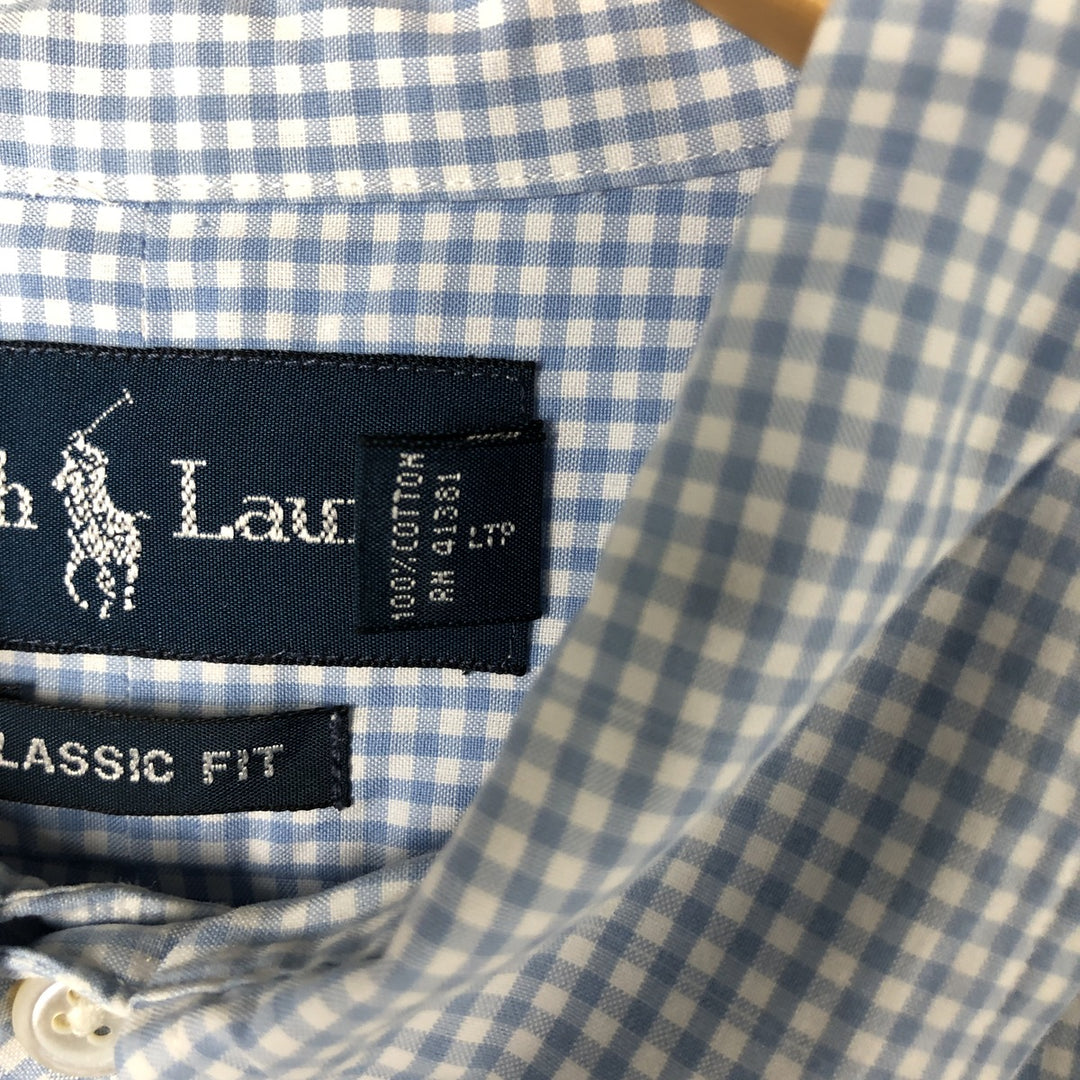Ralph Lauren Classic Fit Gingham Check Short Sleeve Button Down Check Shirt Men's Size L cotton Blue type light blue Vintage Second Hand