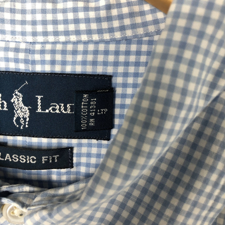 Ralph Lauren Classic Fit Gingham Check Short Sleeve Button Down Check Shirt Men's Size L cotton Blue type light blue Vintage Second Hand