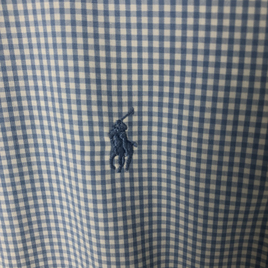 Ralph Lauren Classic Fit Gingham Check Short Sleeve Button Down Check Shirt Men's Size L cotton Blue type light blue Vintage Second Hand