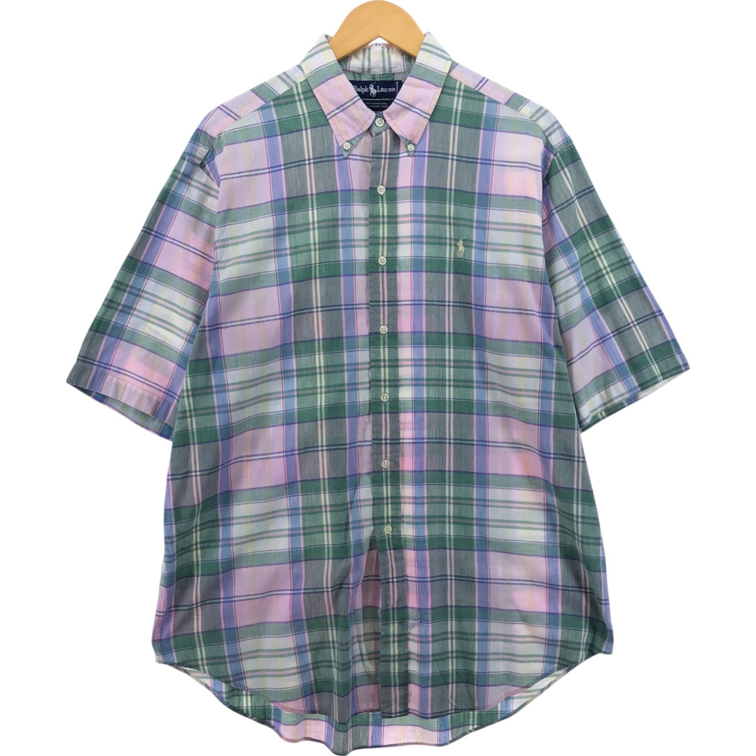 Ralph Lauren short sleeve button down check shirt, men's XL size cotton pink type Vintage Second Hand