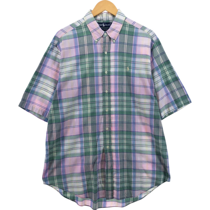 Ralph Lauren short sleeve button down check shirt, men's XL size cotton pink type Vintage Second Hand