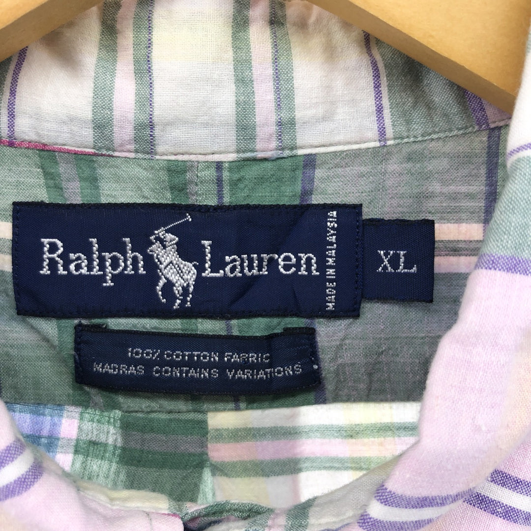 Ralph Lauren short sleeve button down check shirt, men's XL size cotton pink type Vintage Second Hand