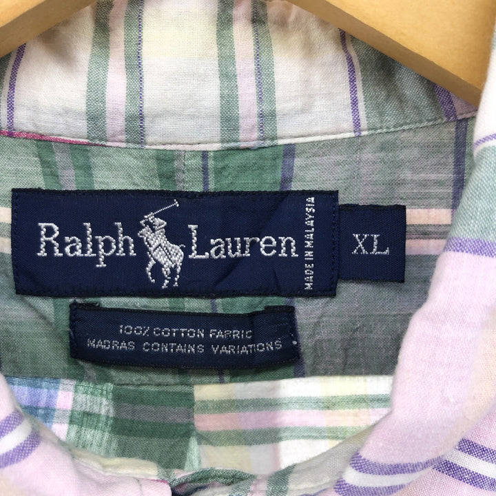Ralph Lauren short sleeve button down check shirt, men's XL size cotton pink type Vintage Second Hand