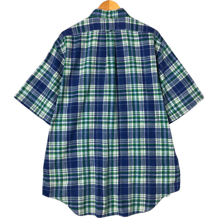 90'S Ralph Lauren POLO SPORT short sleeve button down check shirt made in Canada men's size L cotton blue type Vintage Second Hand